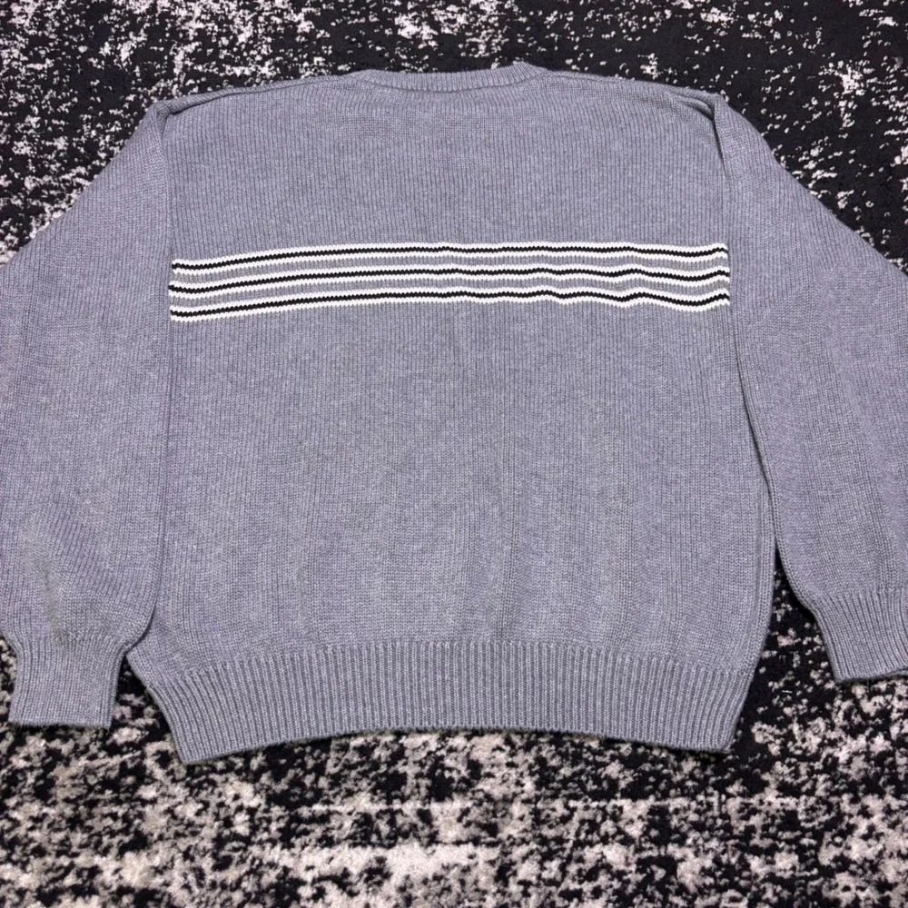 Vintage Croft & Barrow Men XL Gray Striped Crewneck Sweater 100% Cotton Y2K